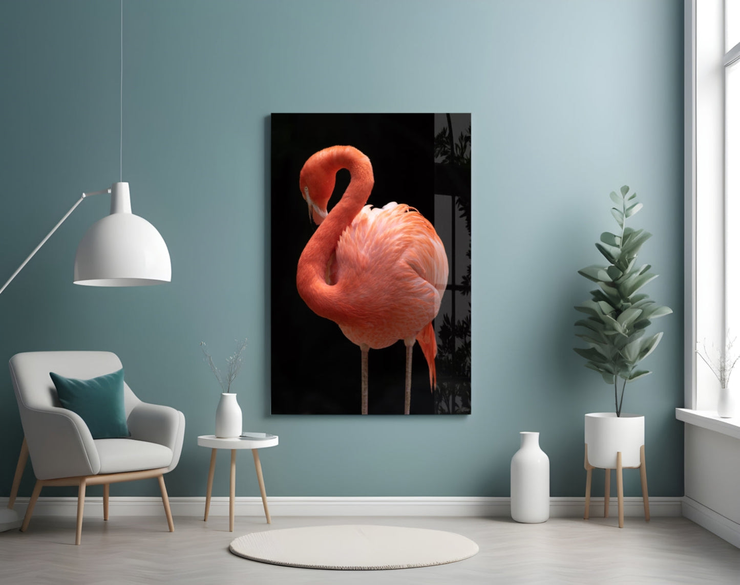 Coral Flamingo Curved Neck Glass Wall Art
