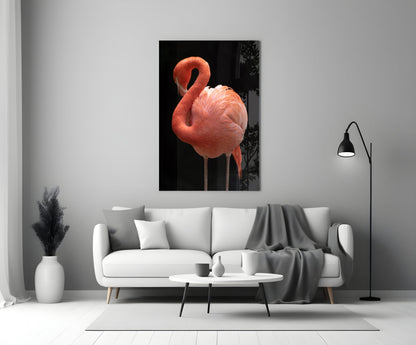 Coral Flamingo Curved Neck Glass Wall Art