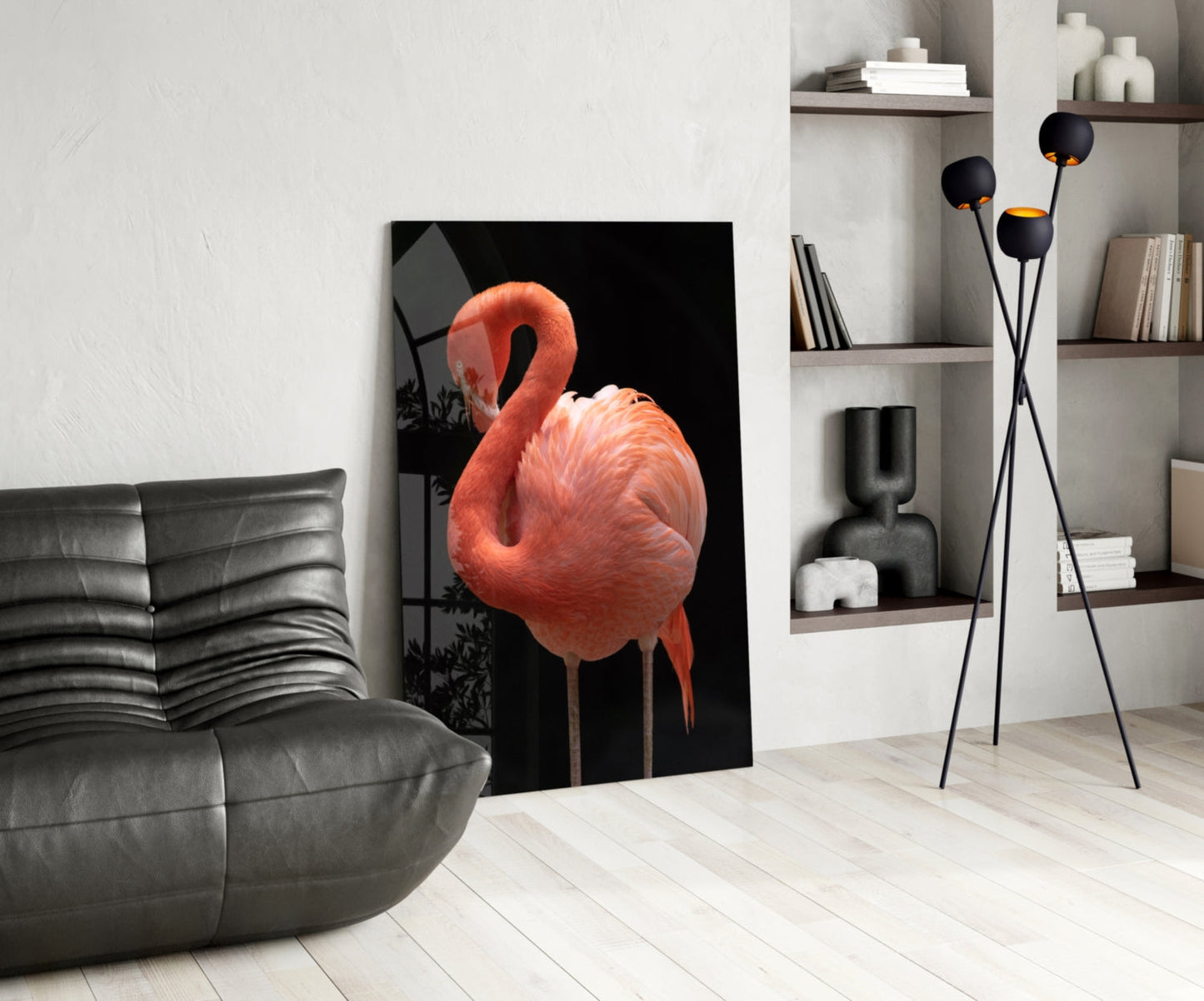 Coral Flamingo Curved Neck Glass Wall Art