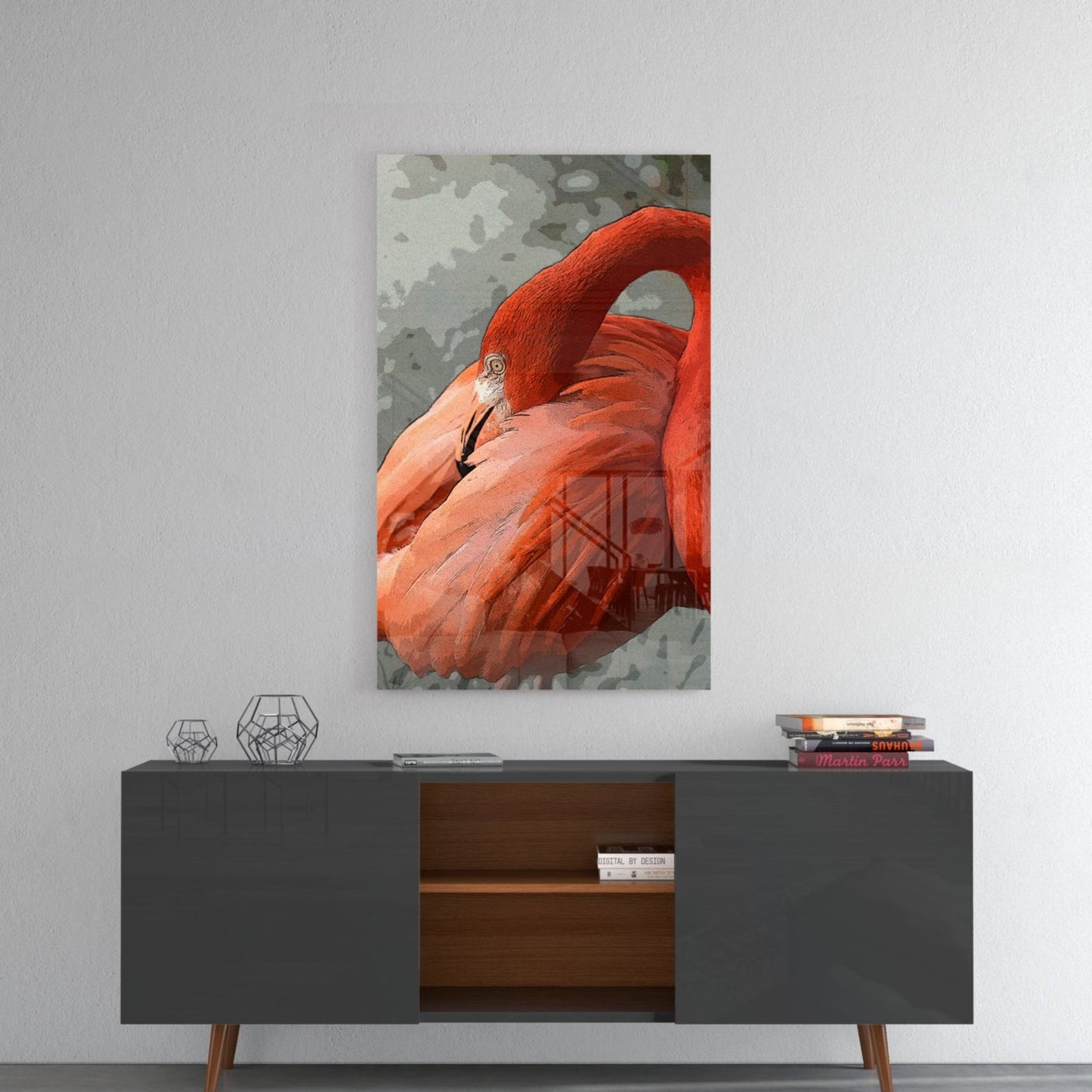 Resting Orange Flamingo Glass Wall Art