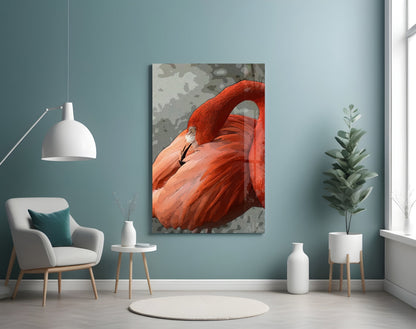 Resting Orange Flamingo Glass Wall Art