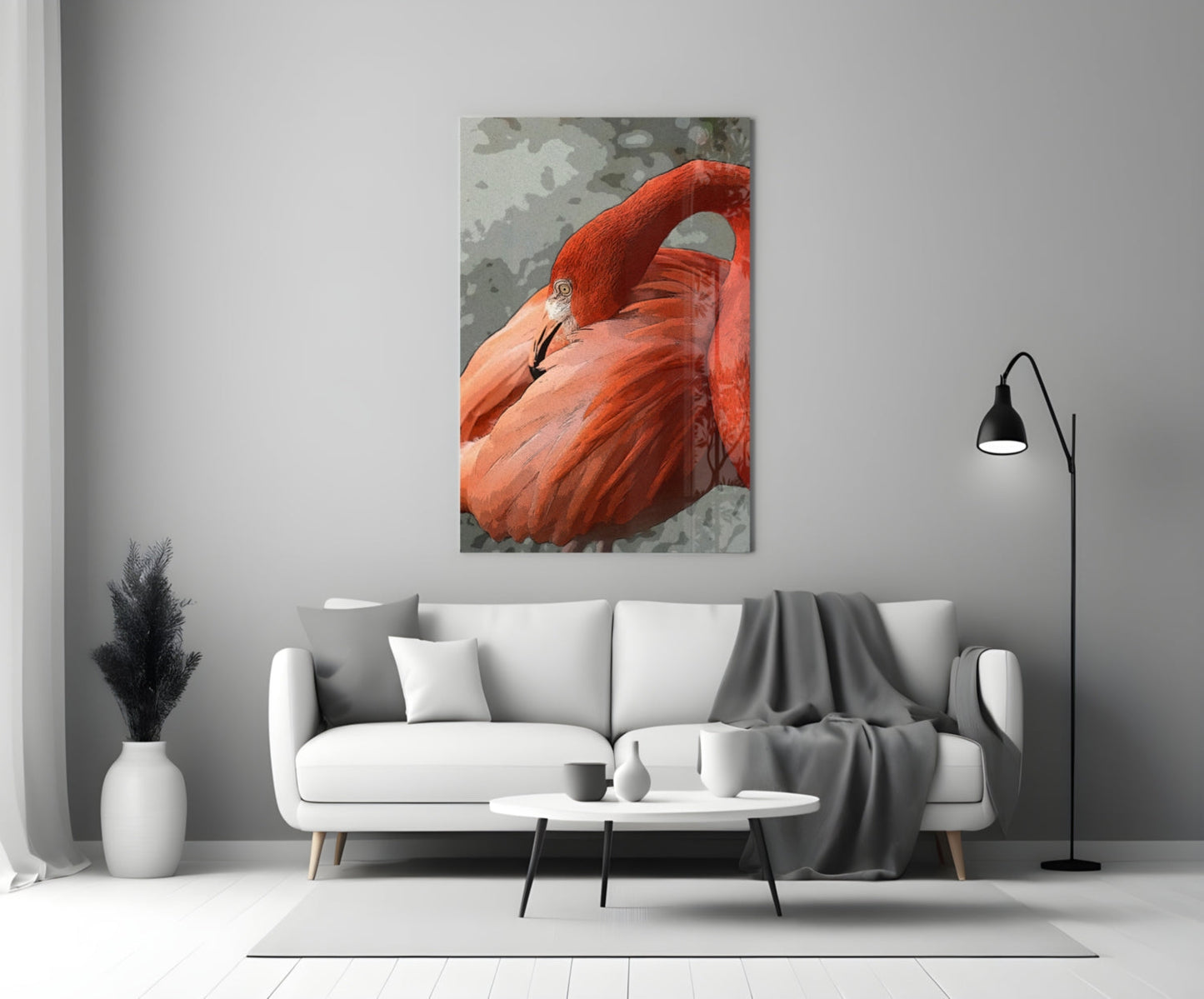 Resting Orange Flamingo Glass Wall Art