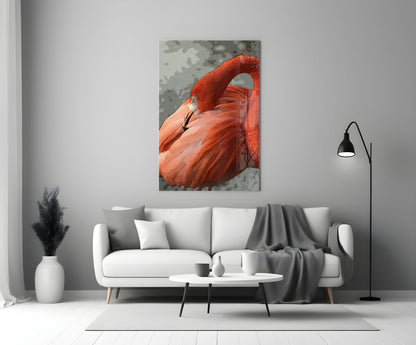Resting Orange Flamingo Glass Wall Art