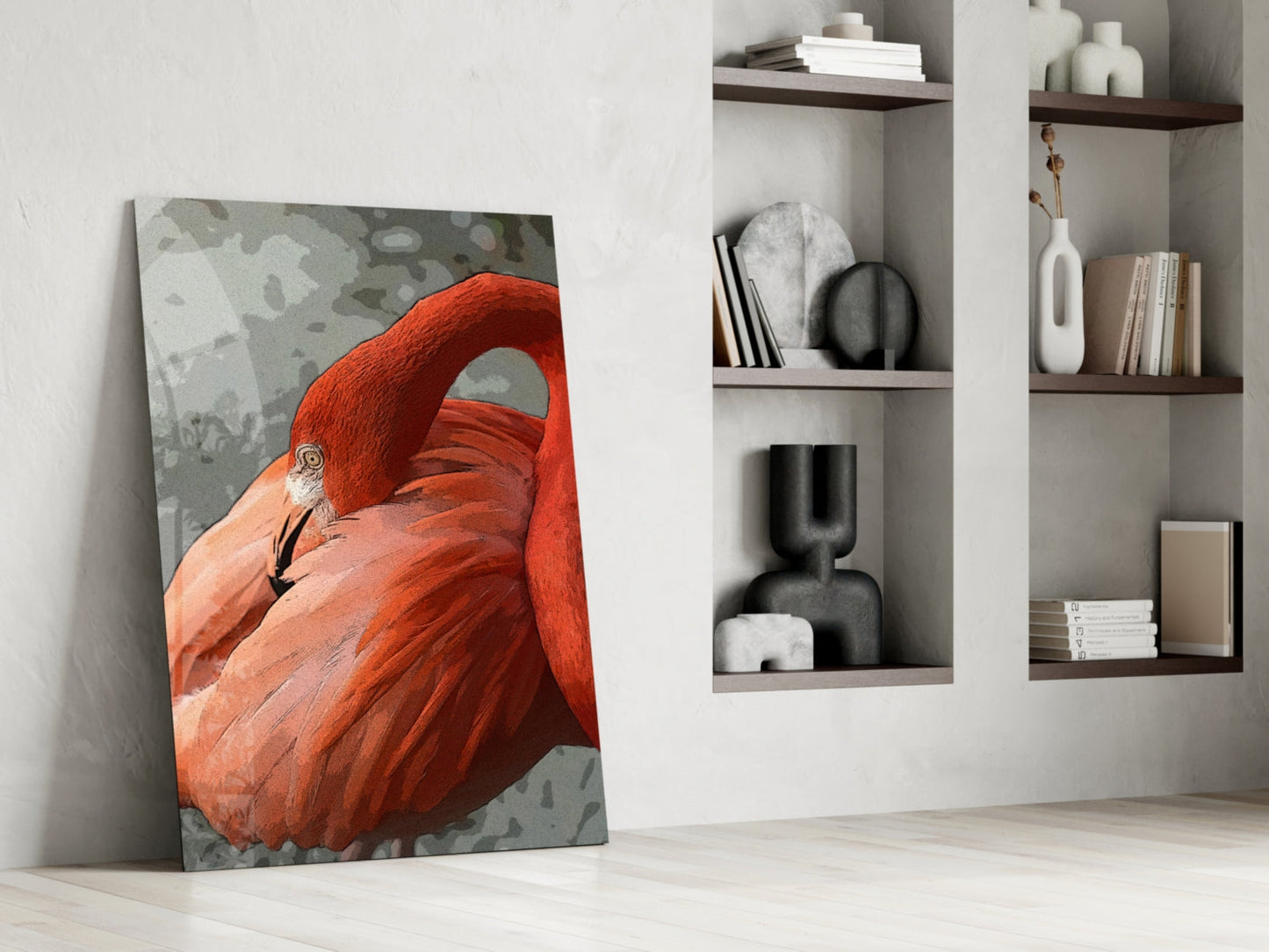 Resting Orange Flamingo Glass Wall Art