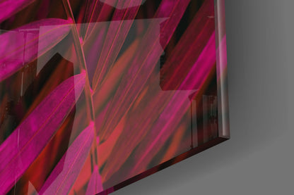 Magenta Palm Frond Closeup Glass Wall Art