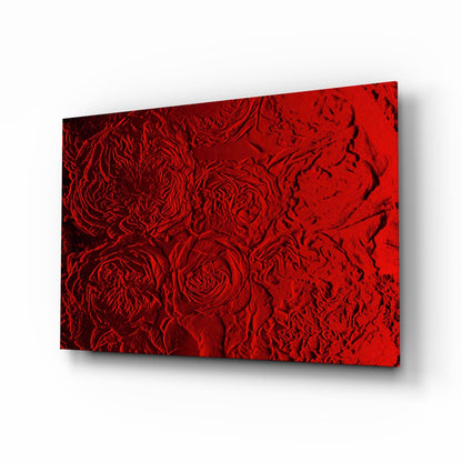 Crimson Textured Rose Relief Glass Wall Art