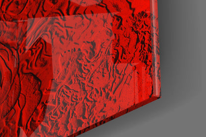Crimson Textured Rose Relief Glass Wall Art