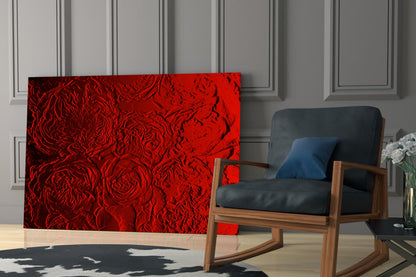 Crimson Textured Rose Relief Glass Wall Art