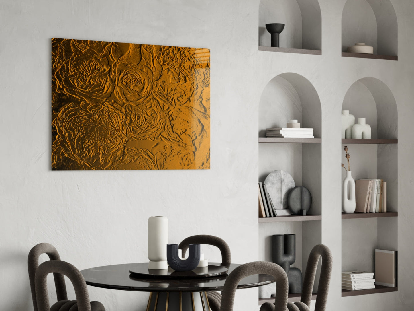 Amber Gold Rose Relief Texture Glass Wall Art