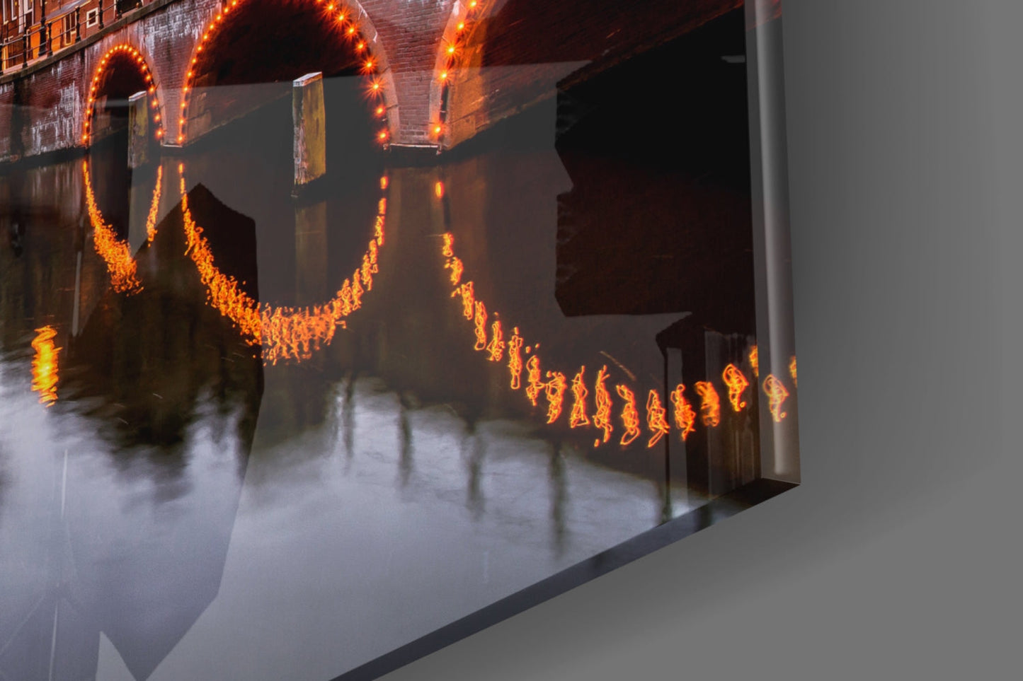 Illuminated Canal Bridge Dusk Glass Wall Art