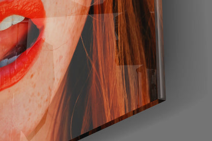 Coral Lips Blue Lollipop Redhead Glass Wall Art