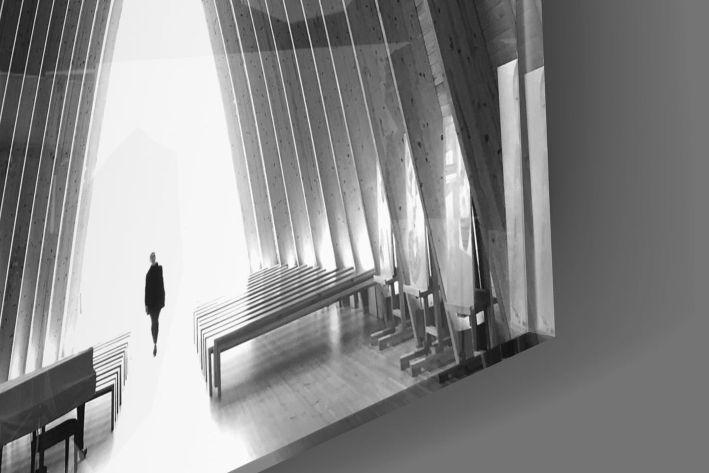 Black and White Arched Chapel Corridor Glass Wall Art