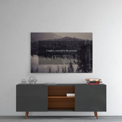 Confine Yourself Quote Misty Forest Lake Glass Wall Art