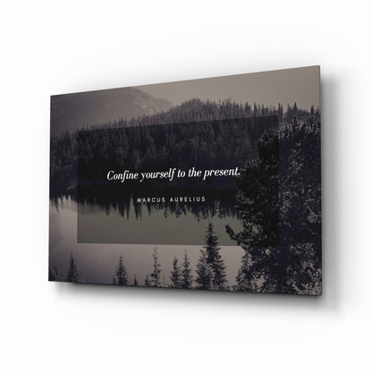 Confine Yourself Quote Misty Forest Lake Glass Wall Art