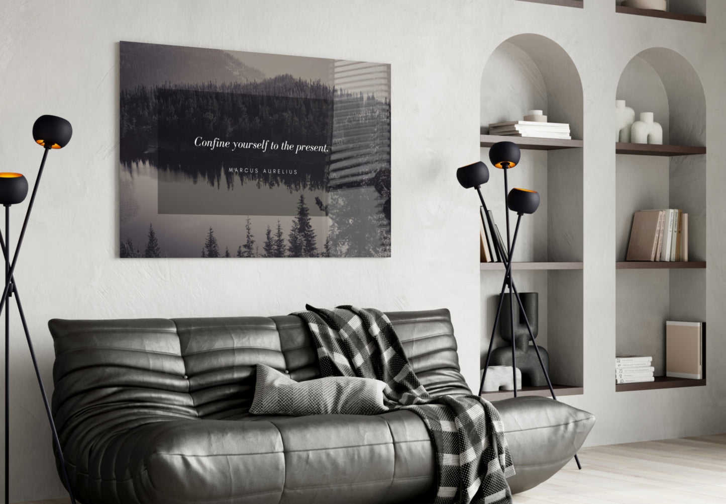 Confine Yourself Quote Misty Forest Lake Glass Wall Art