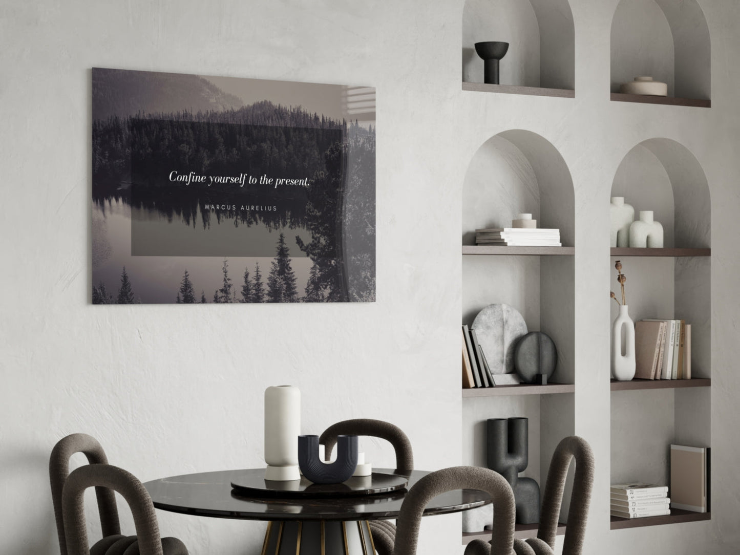 Confine Yourself Quote Misty Forest Lake Glass Wall Art