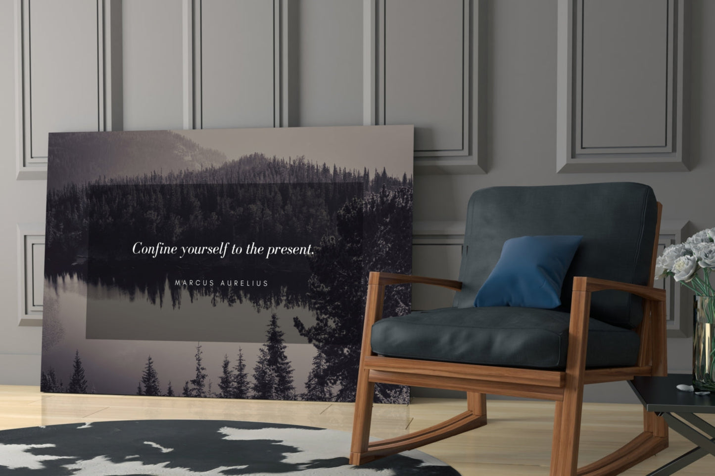 Confine Yourself Quote Misty Forest Lake Glass Wall Art