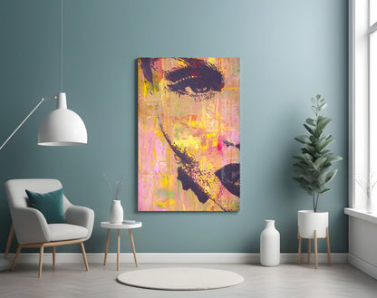 Pink Yellow Grunge Face Glass Wall Art