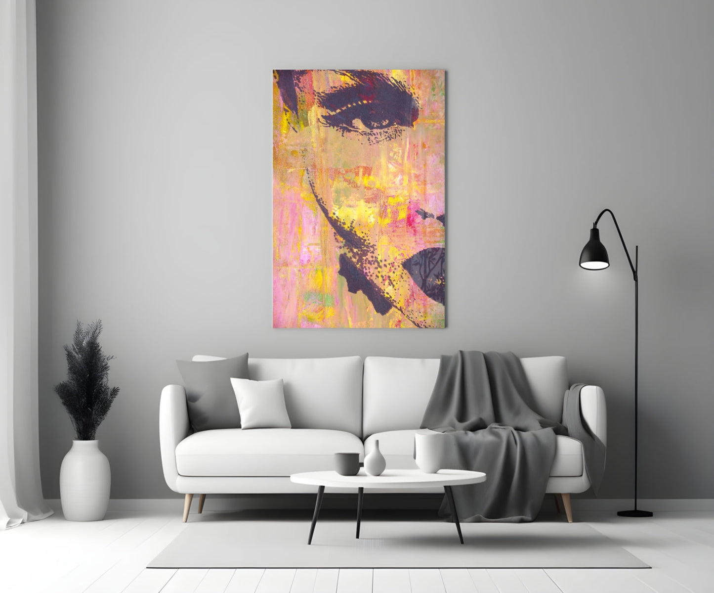 Pink Yellow Grunge Face Glass Wall Art