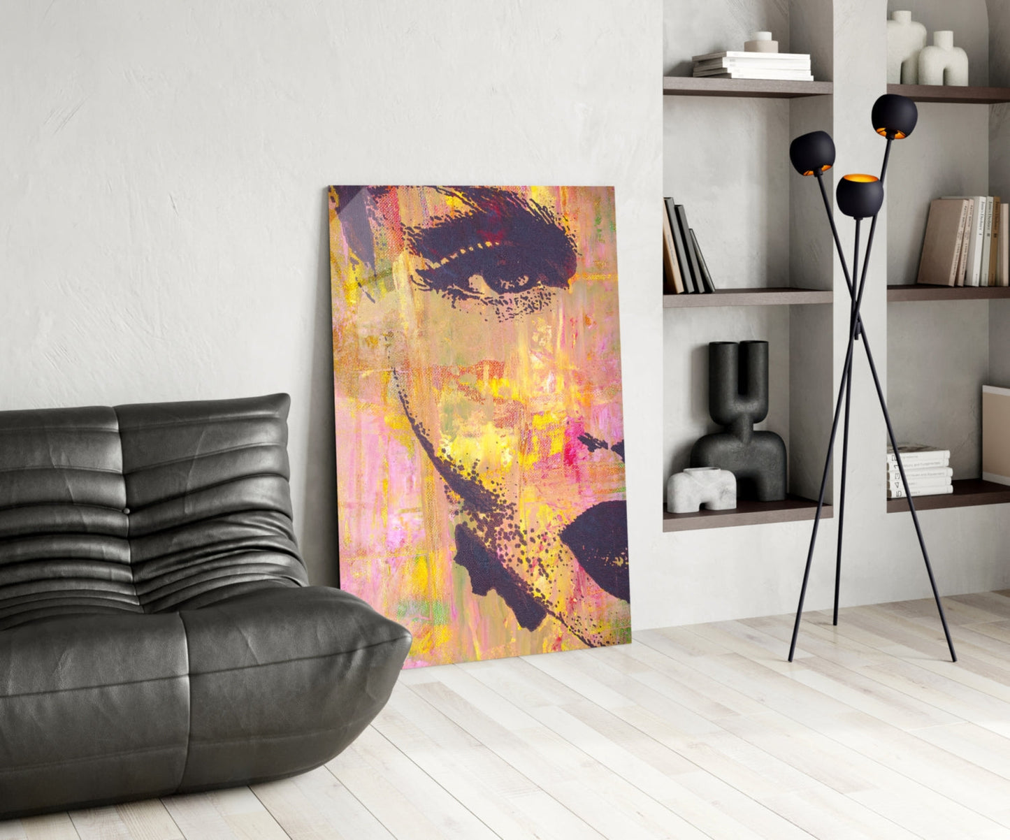 Pink Yellow Grunge Face Glass Wall Art