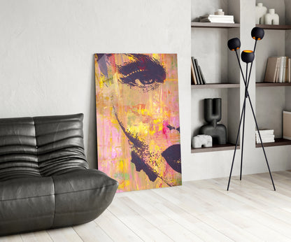 Pink Yellow Grunge Face Glass Wall Art
