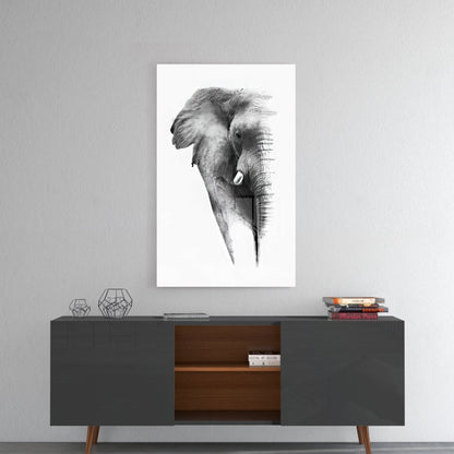 Faded Grayscale Elephant Sketch Glass Wall Art