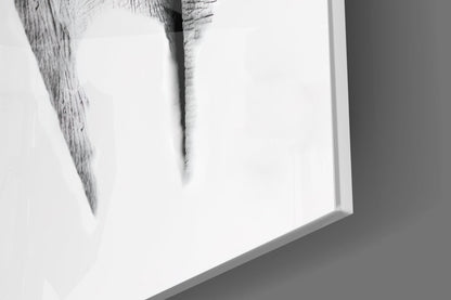 Faded Grayscale Elephant Sketch Glass Wall Art