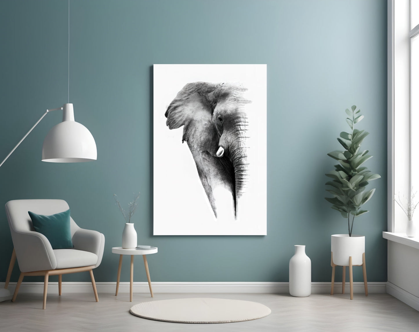Faded Grayscale Elephant Sketch Glass Wall Art