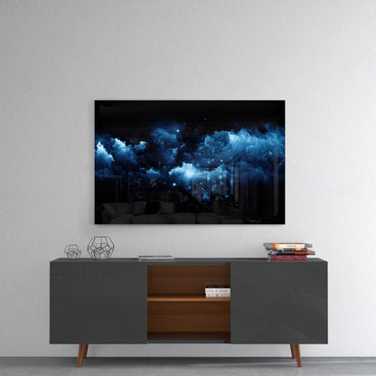 Blue Cloud Nebula Glass Wall Art