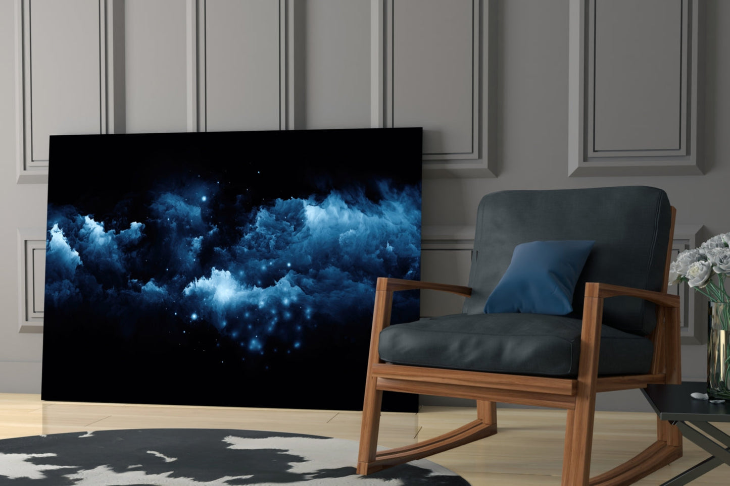 Blue Cloud Nebula Glass Wall Art