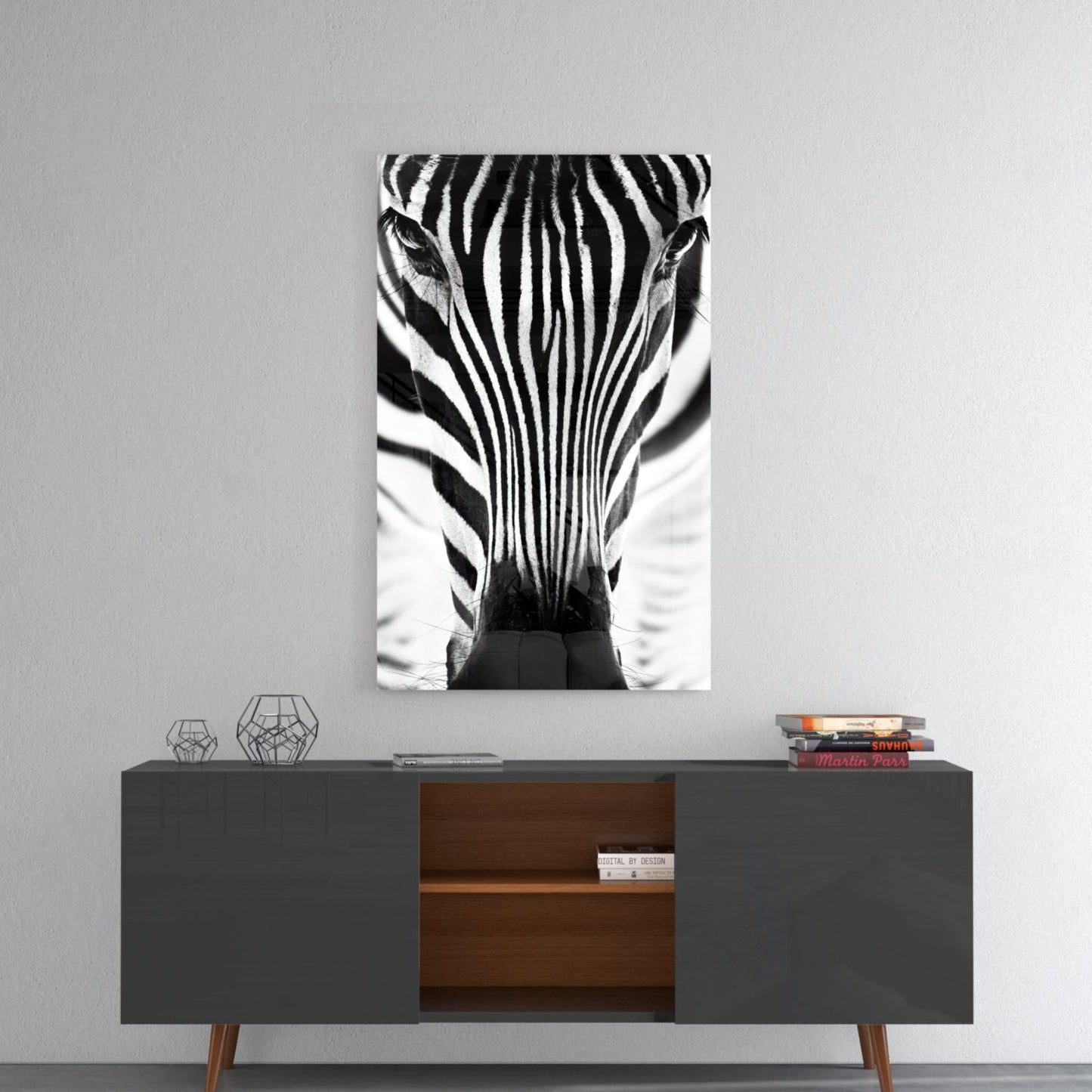 Symmetric Zebra Face Glass Wall Art