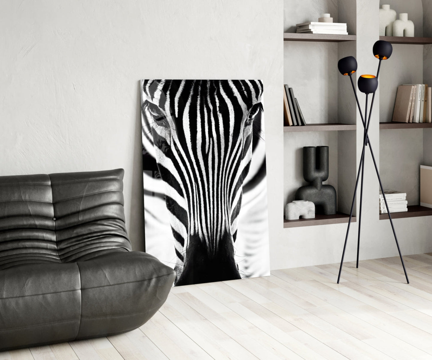 Symmetric Zebra Face Glass Wall Art