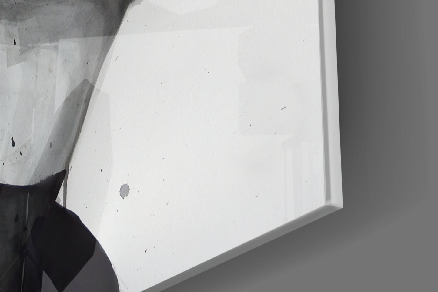 White glass panel with subtle speckled texture detail, photographed at angled perspective showing edge and surface.