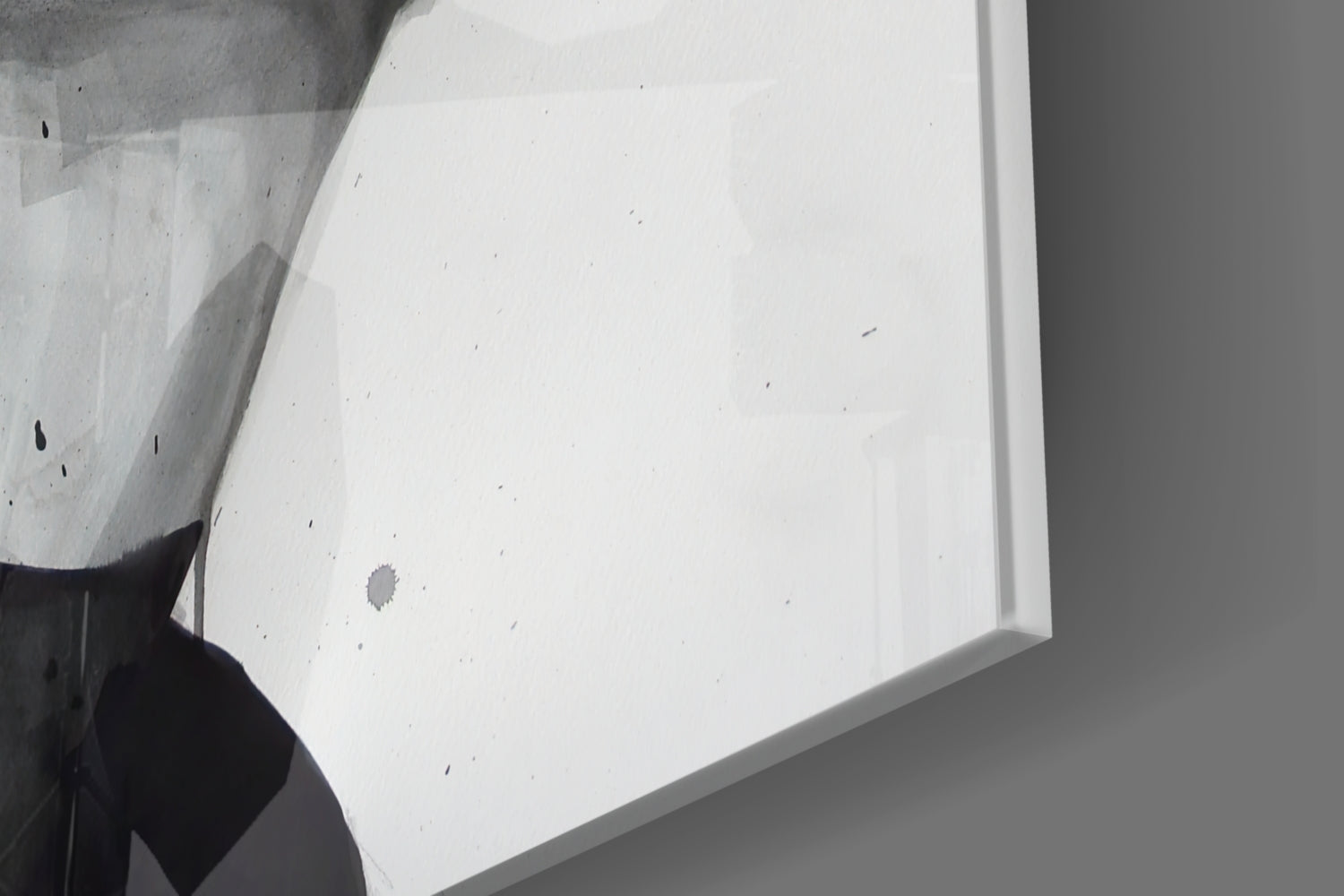 White glass panel with subtle speckled texture detail, photographed at angled perspective showing edge and surface.