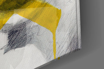 Yellow Tape Cross Over Sketched Lips Glass Wall Art