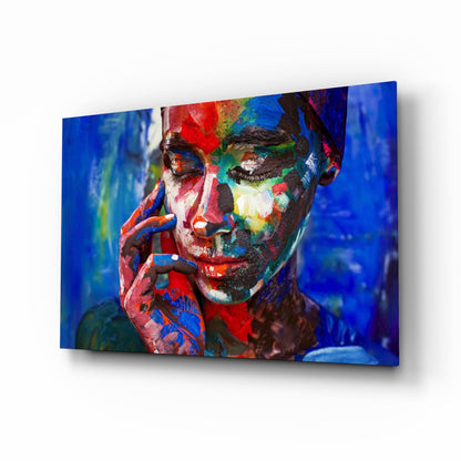 Rainbow Paint Woman Face Glass Wall Art
