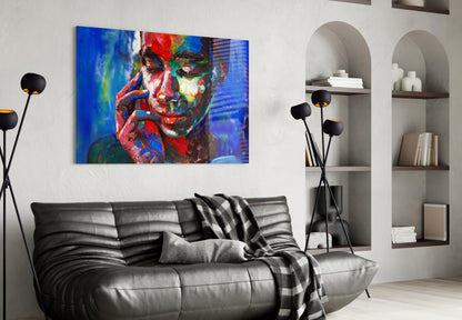 Rainbow Paint Woman Face Glass Wall Art