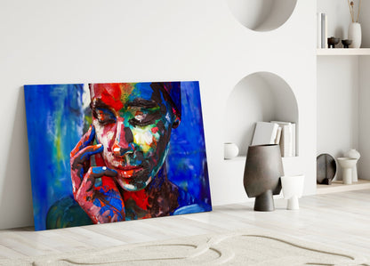 Rainbow Paint Woman Face Glass Wall Art