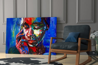 Rainbow Paint Woman Face Glass Wall Art