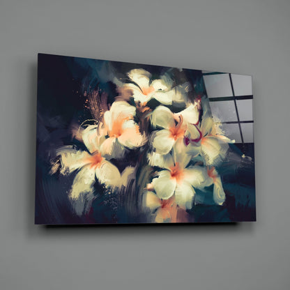 Painterly White Plumeria Glass Wall Art
