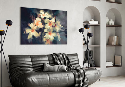 Painterly White Plumeria Glass Wall Art