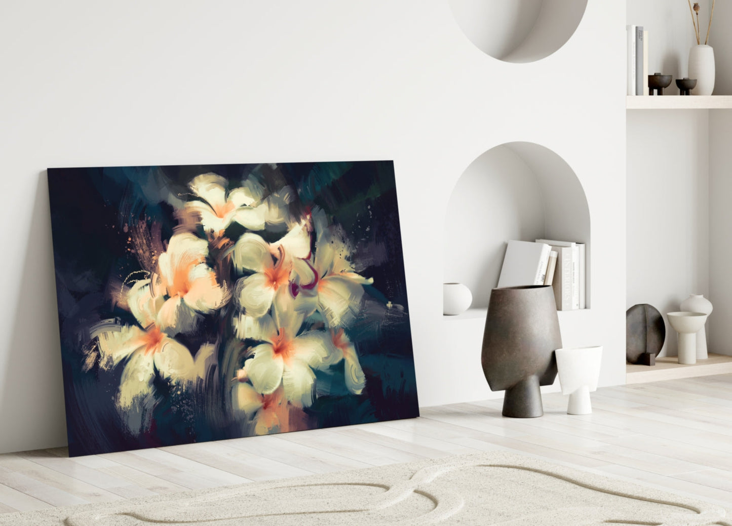 Painterly White Plumeria Glass Wall Art