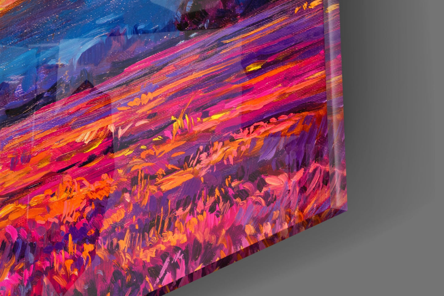Windmill Purple Field Sunset Glass Wall Art