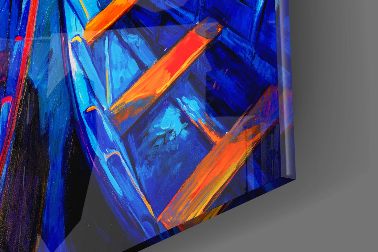 Vivid Blue and Red Painted Rowboats Glass Wall Art