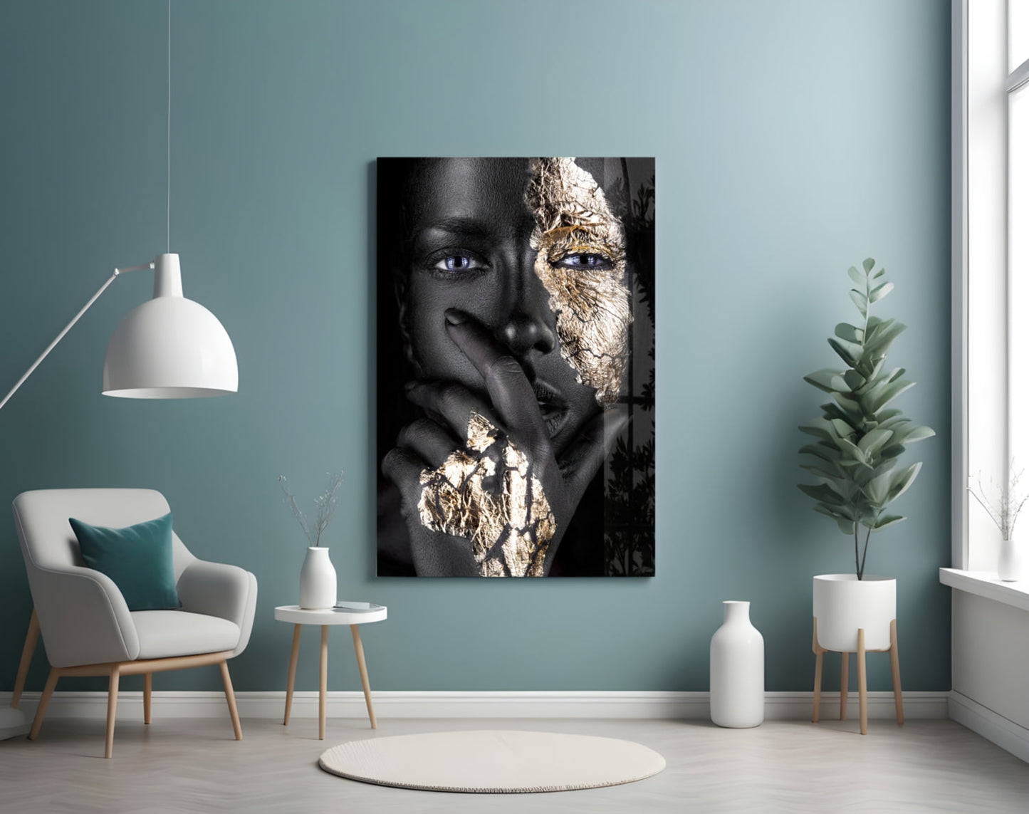 Cracked Gold Half Face Glass Wall Art