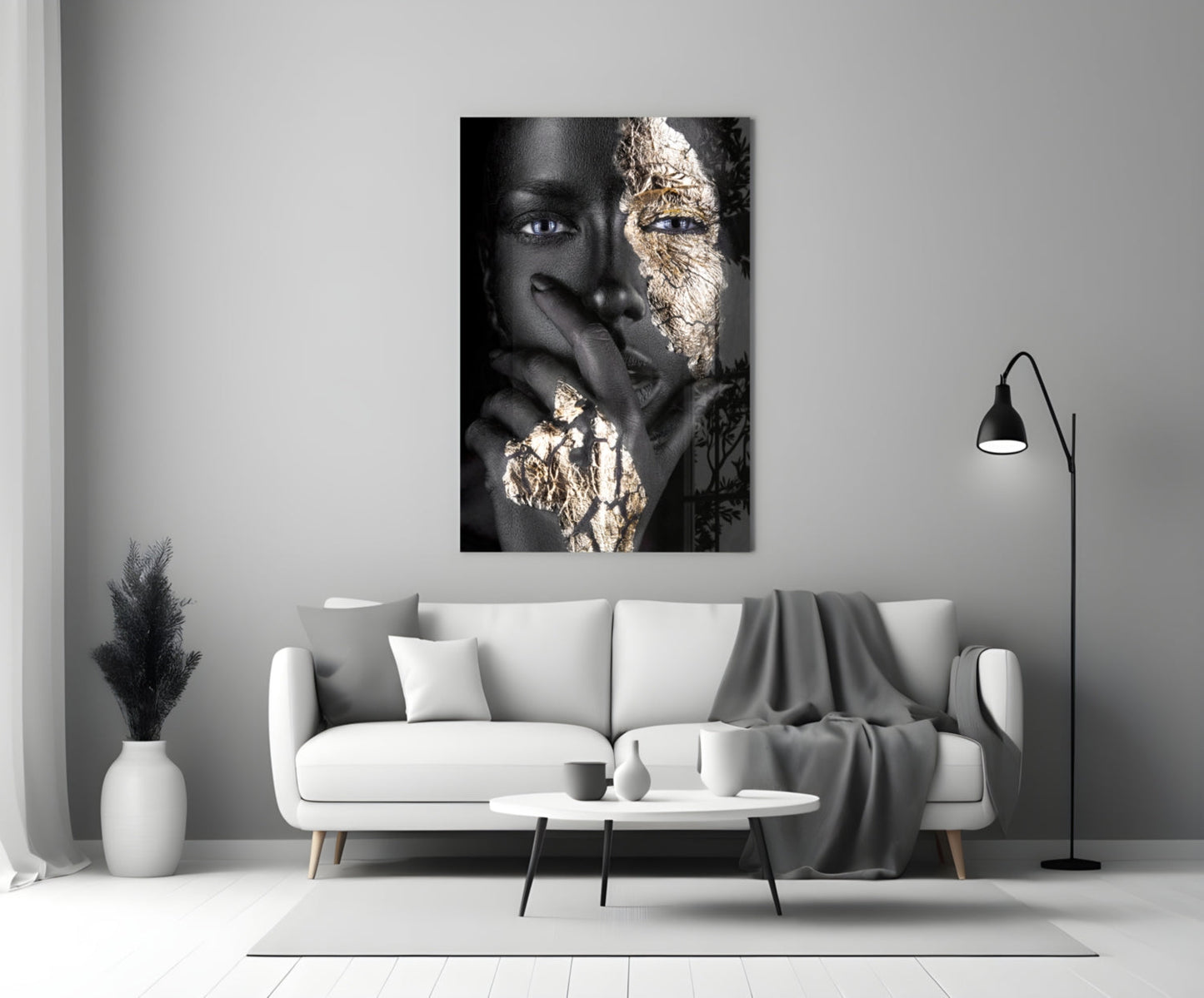 Cracked Gold Half Face Glass Wall Art