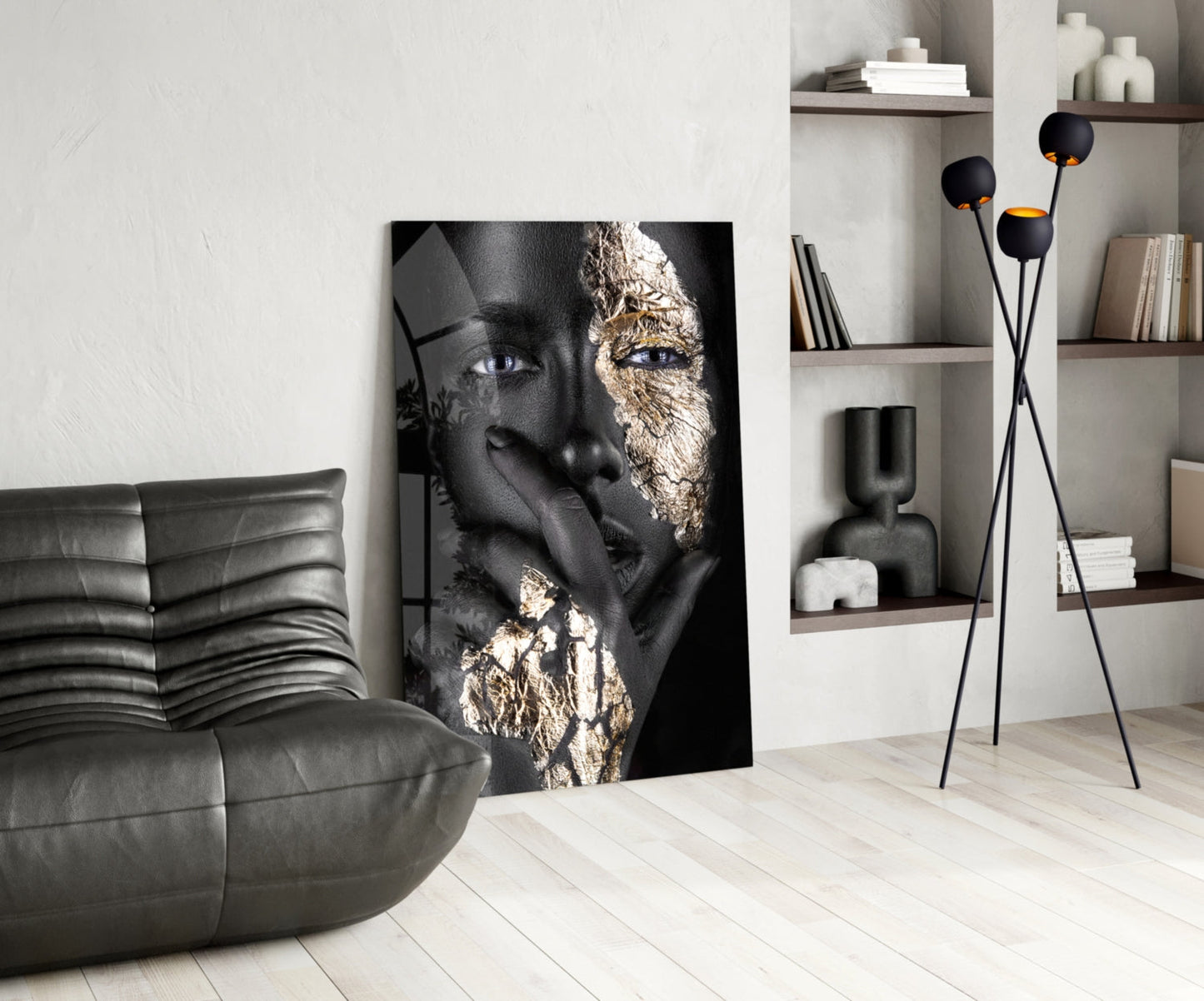 Cracked Gold Half Face Glass Wall Art