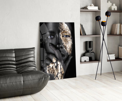 Cracked Gold Half Face Glass Wall Art