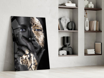Cracked Gold Half Face Glass Wall Art