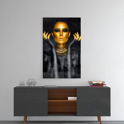 Gold Face Spike Necklace Woman Glass Wall Art